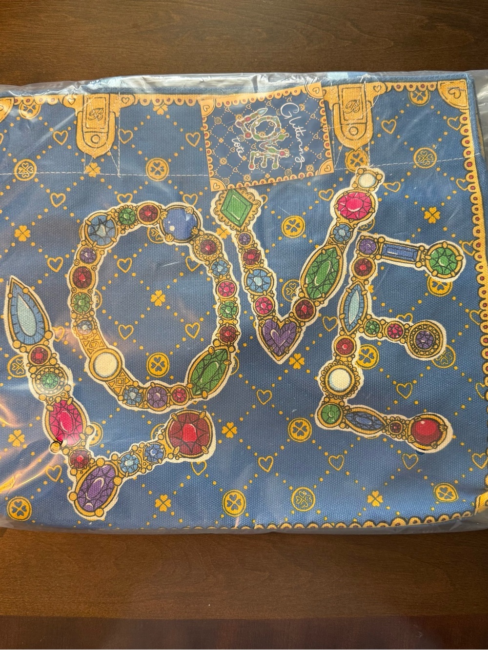 Blue Jeweled 'LOVE' Print Tote